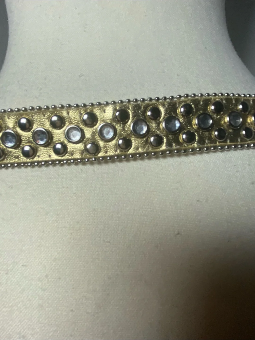 Y2K Mcbling Gold & Silver Studded Rhinestone Leather Belt Size Medium